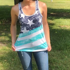 Racer Back Tank Top Stars Blue White Size Small